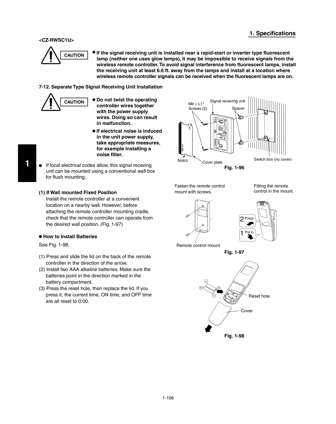 Panasonic R410A service manual If Wall mounted Fixed Position, How to Install Batteries 