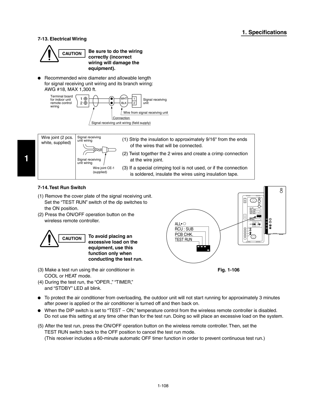 Panasonic R410A To avoid placing an, Excessive load on, Equipment, use this, Function only when, Conducting the test run 