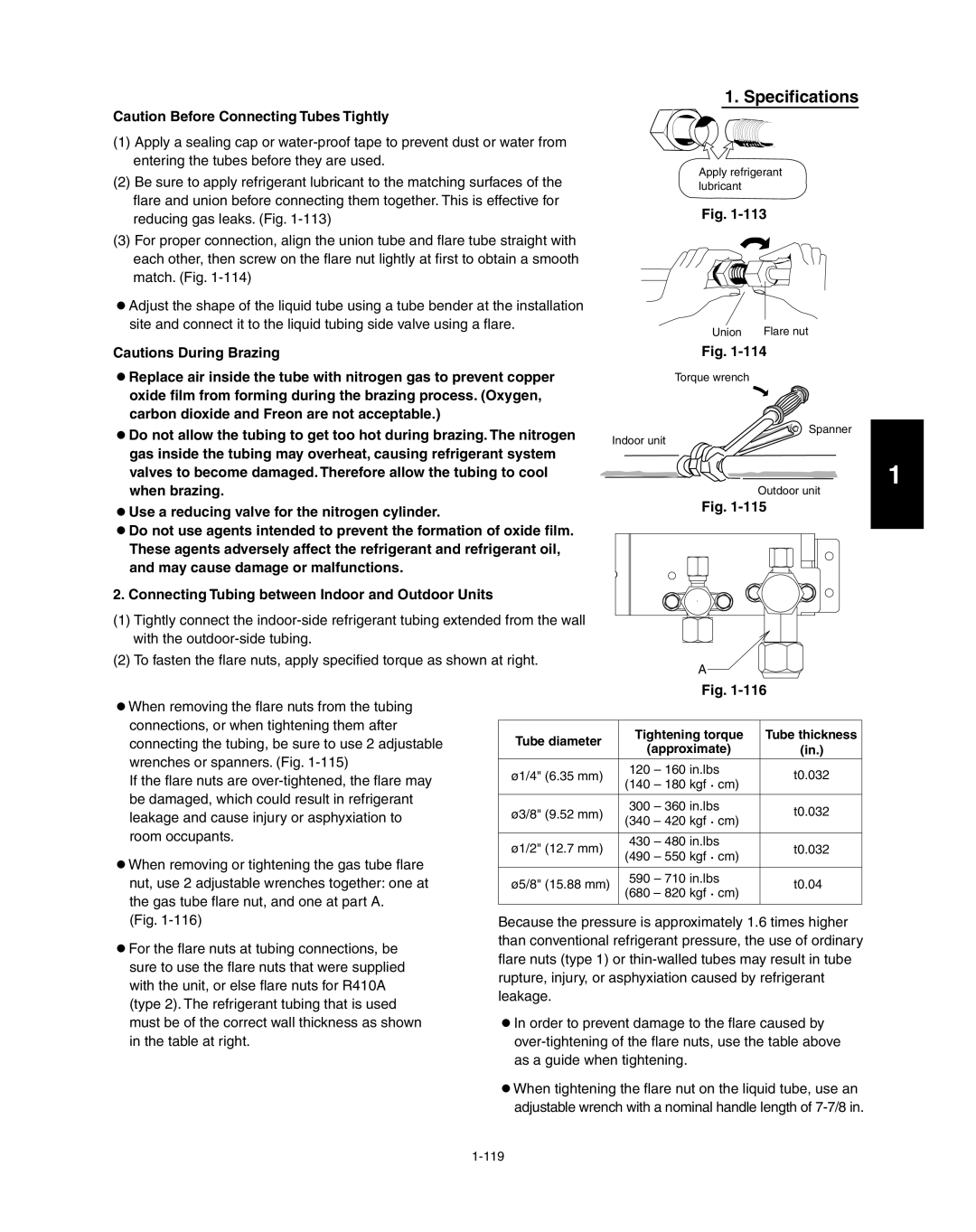 Panasonic R410A service manual Tube diameter Tightening torque Tube thickness 