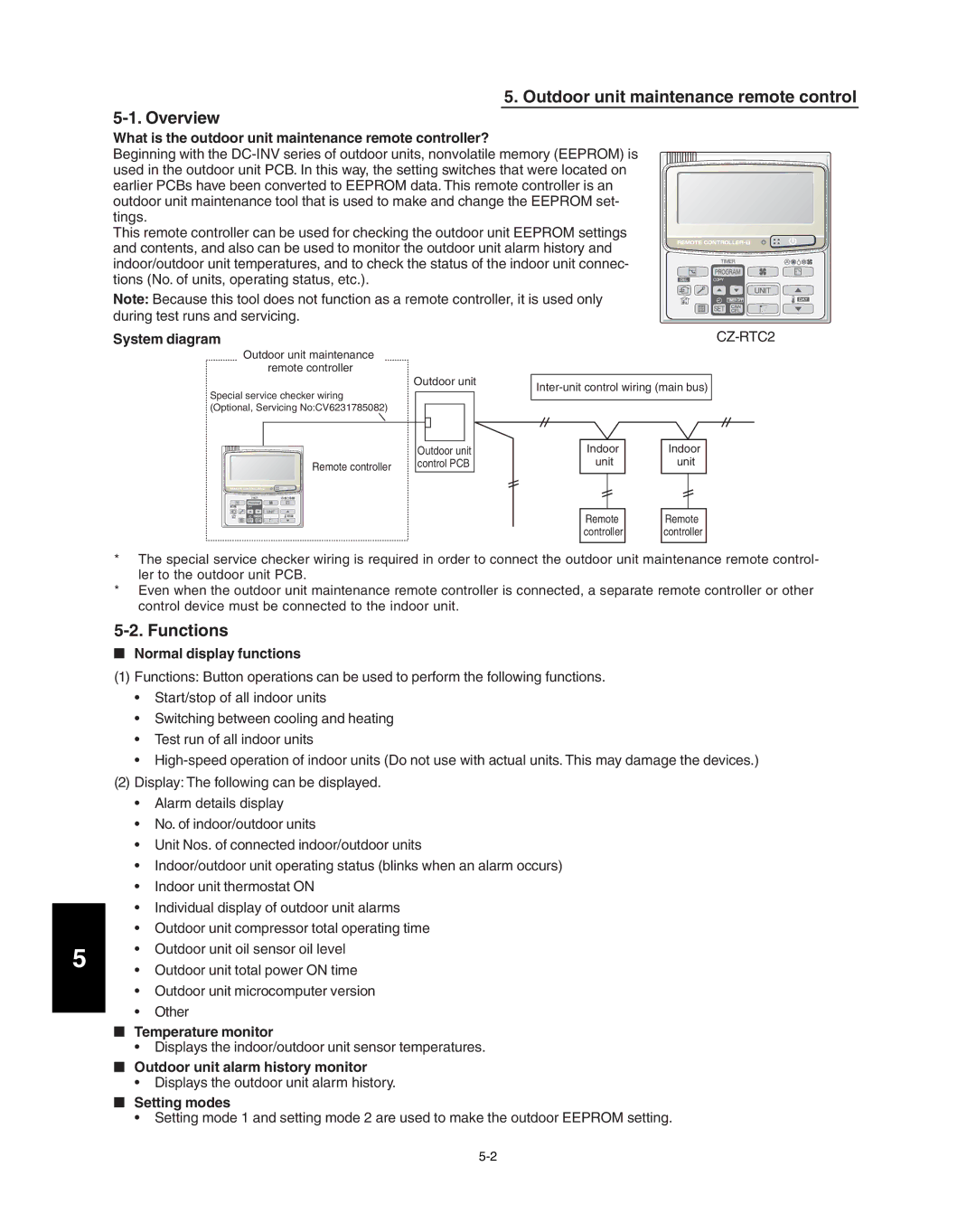 Panasonic R410A service manual Outdoor unit maintenance remote control Overview 