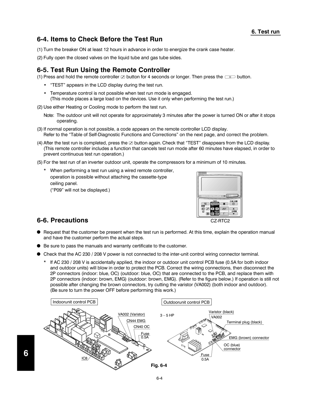 Panasonic R410A service manual Items to Check Before the Test Run 