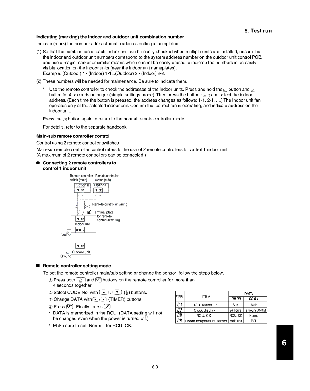 Panasonic R410A service manual Main-sub remote controller control, Connecting 2 remote controllers to control 1 indoor unit 