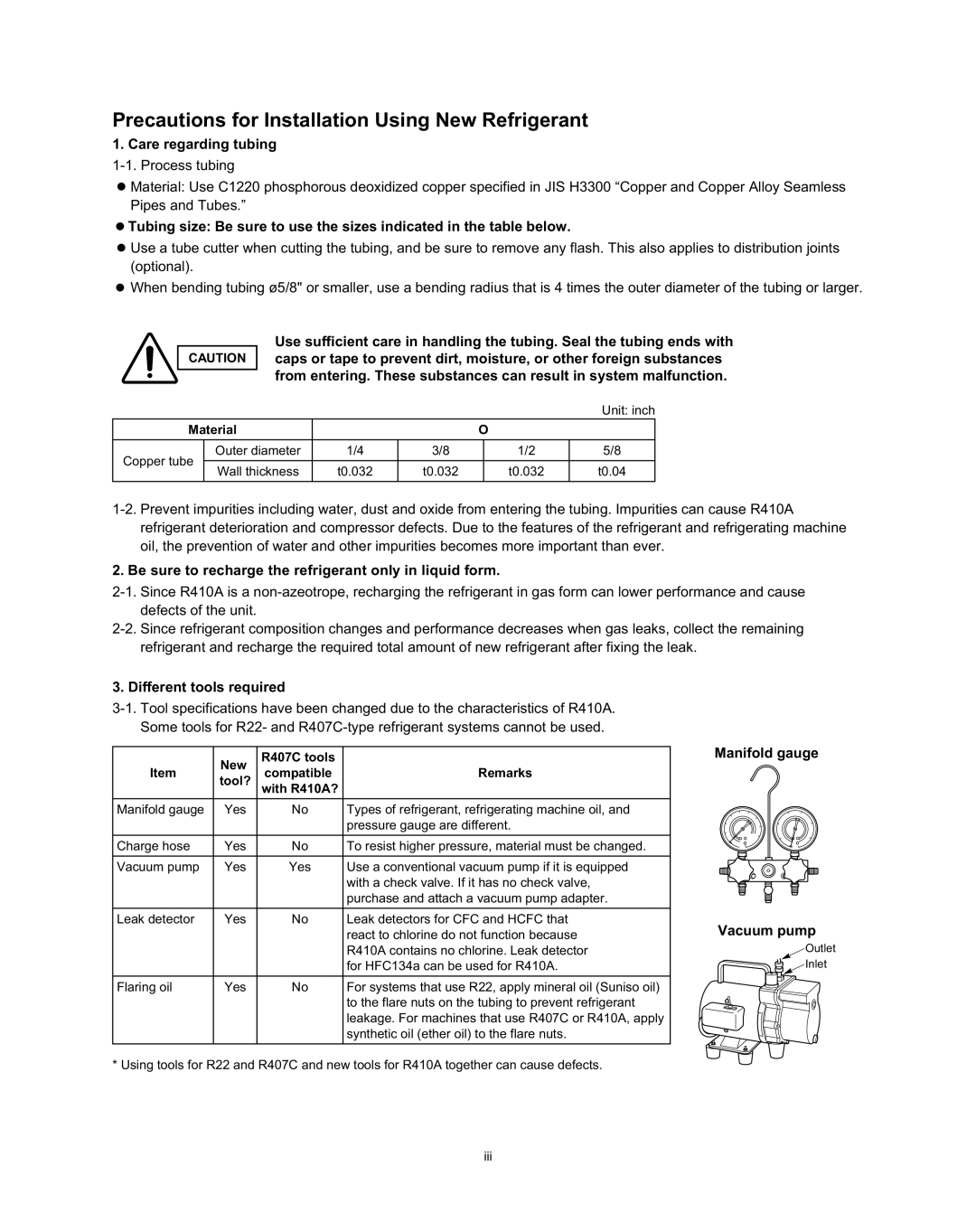 Panasonic R410A service manual Precautions for Installation Using New Refrigerant 