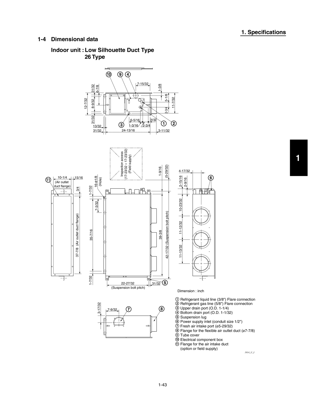 Panasonic R410A service manual Dimension inch 