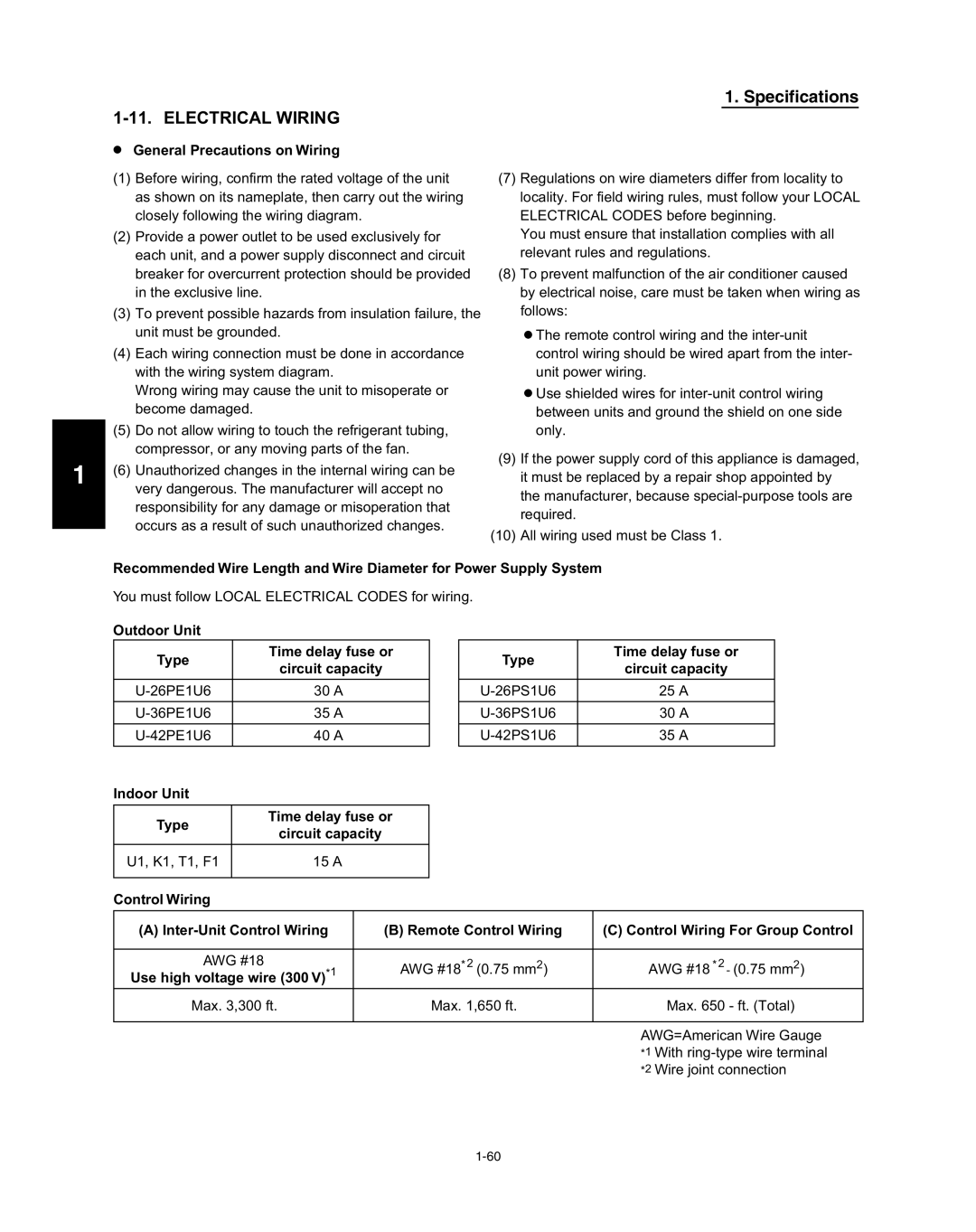 Panasonic R410A service manual Outdoor Unit Type Time delay fuse or Circuit capacity 