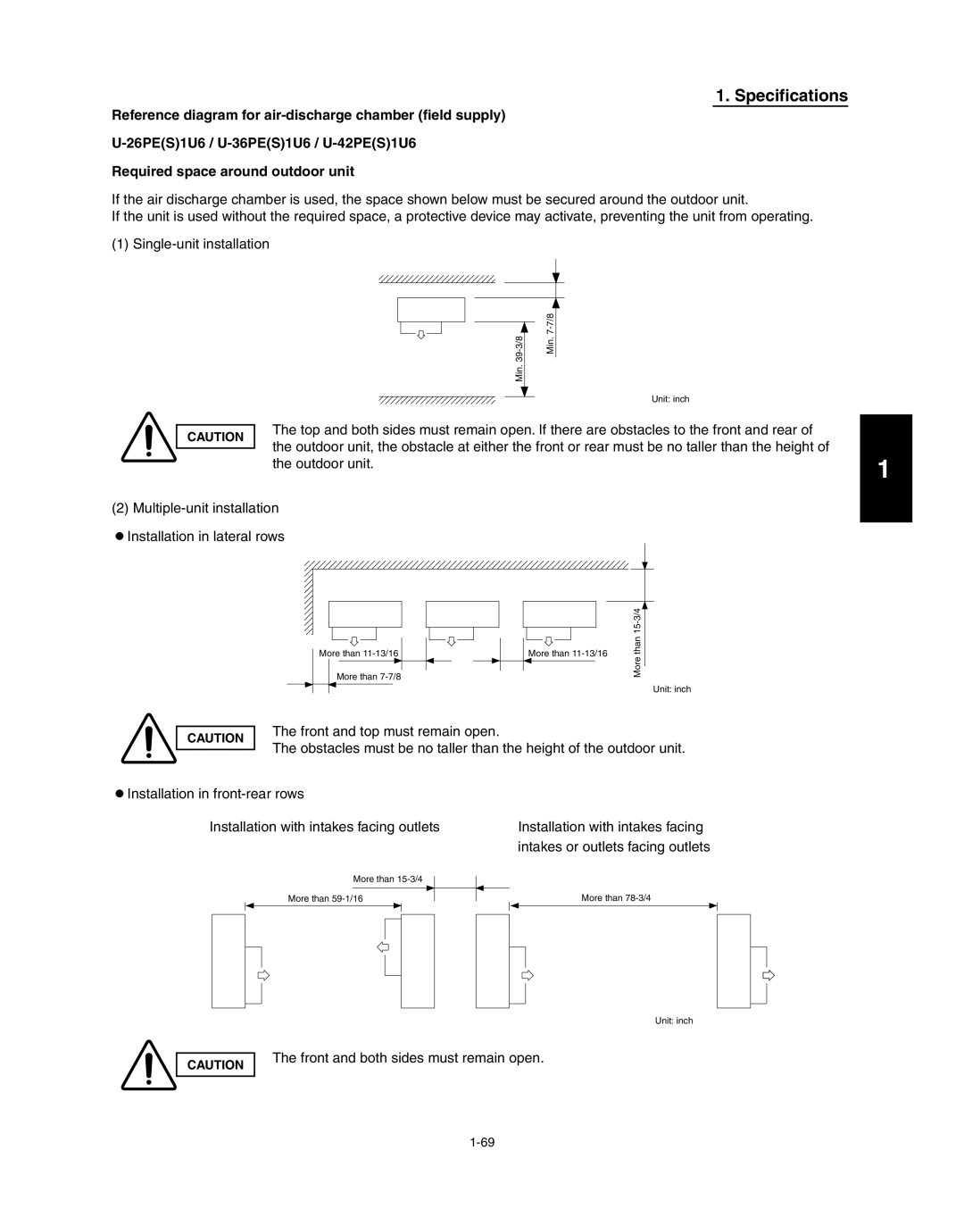 Panasonic R410A service manual Front and both sides must remain open 