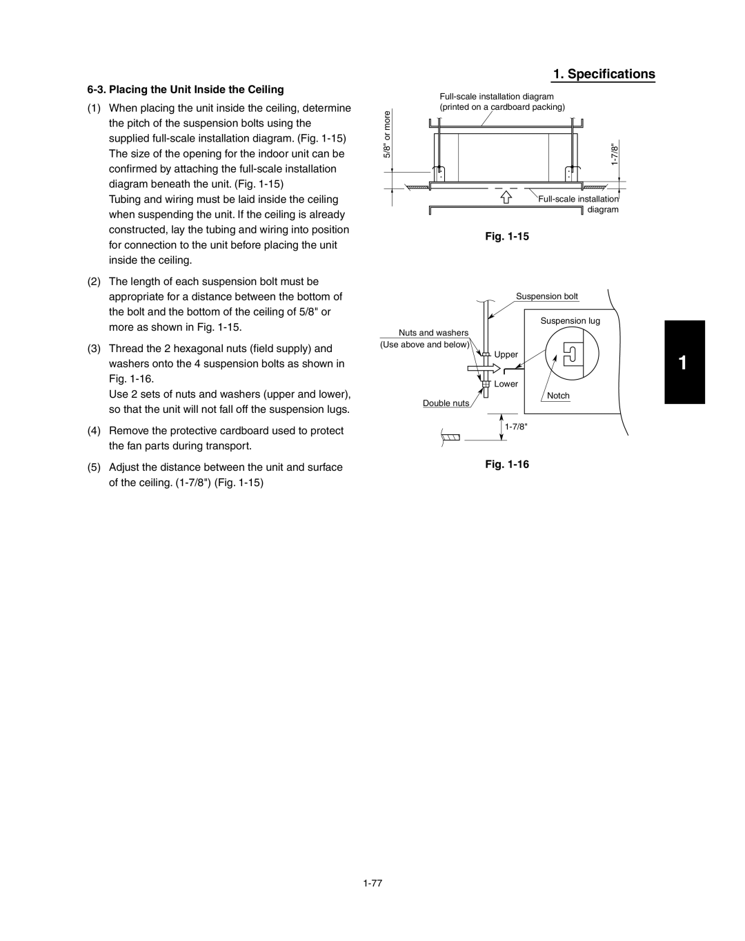 Panasonic R410A service manual Placing the Unit Inside the Ceiling 