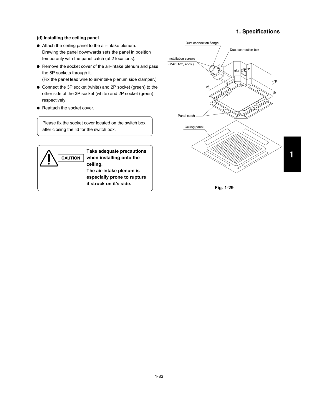 Panasonic R410A service manual Installing the ceiling panel 