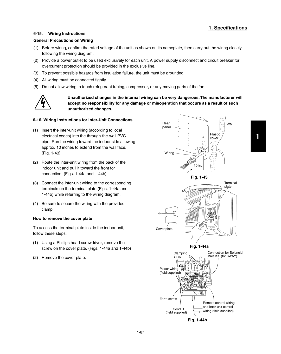 Panasonic R410A service manual Wiring Instructions General Precautions on Wiring, How to remove the cover plate 