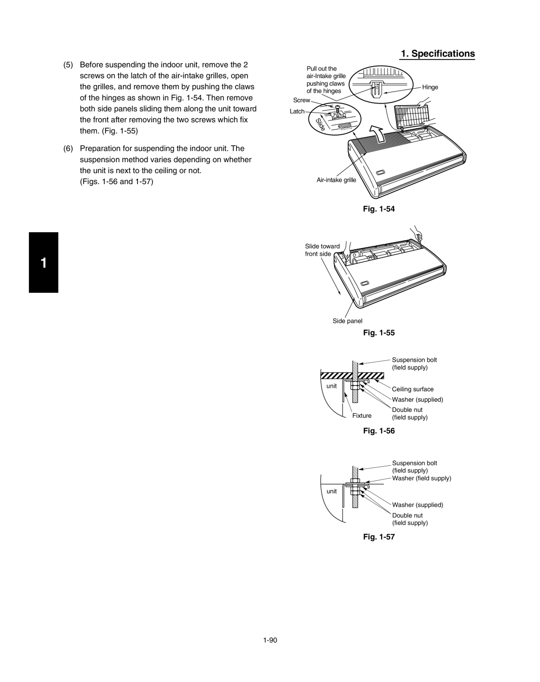 Panasonic R410A service manual Hinge Slide toward front side Side panel Unit 