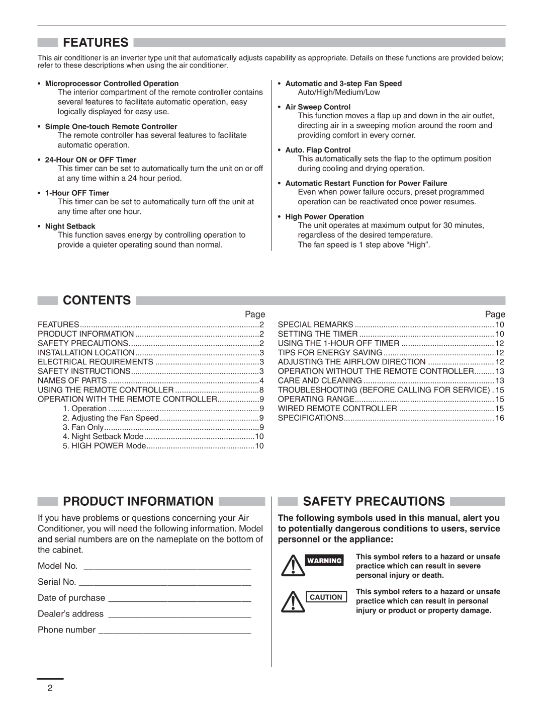 Panasonic R410A service manual Features 