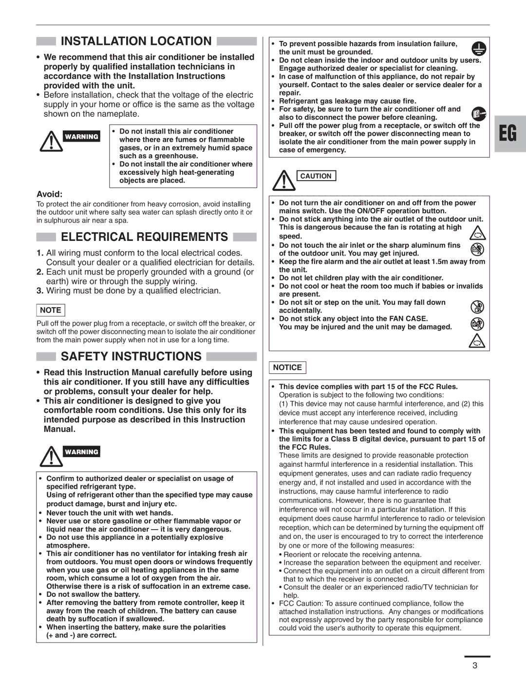 Panasonic R410A service manual Installation Location 