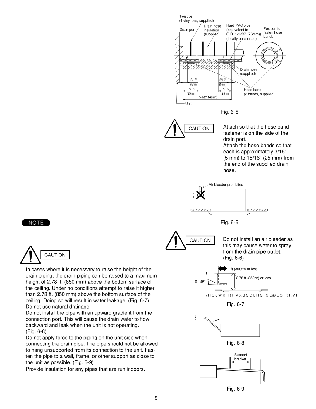 Panasonic R410A Installing the Drain Piping,  Attach so that the hose band, Fastener is on the side, Drain port 