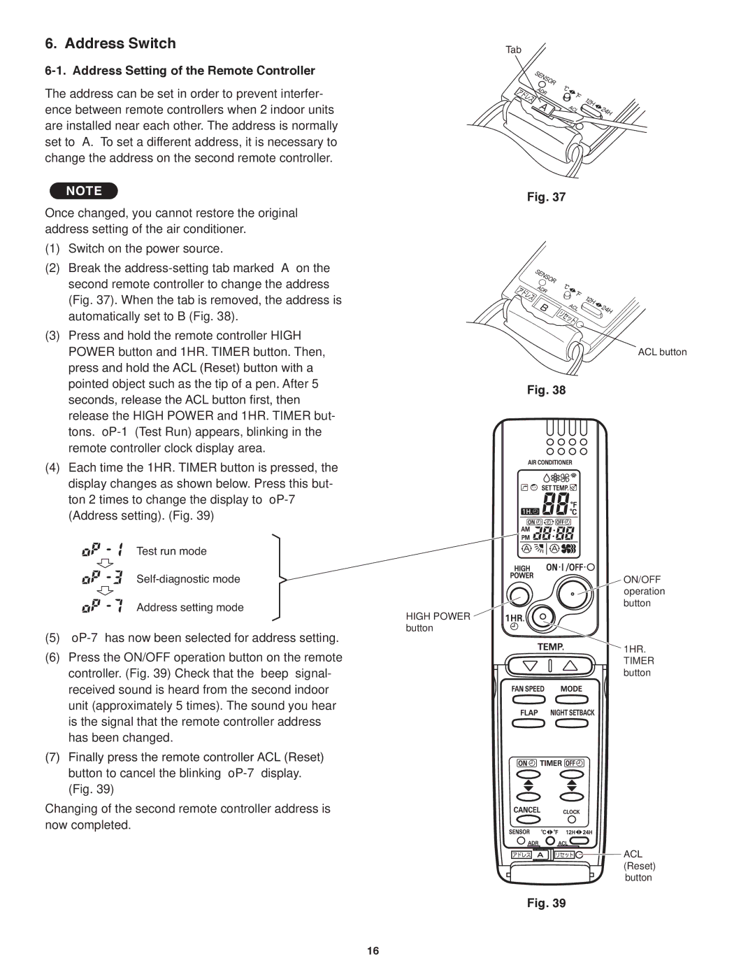 Panasonic R410A service manual Address Switch, Address Setting of the Remote Controller 