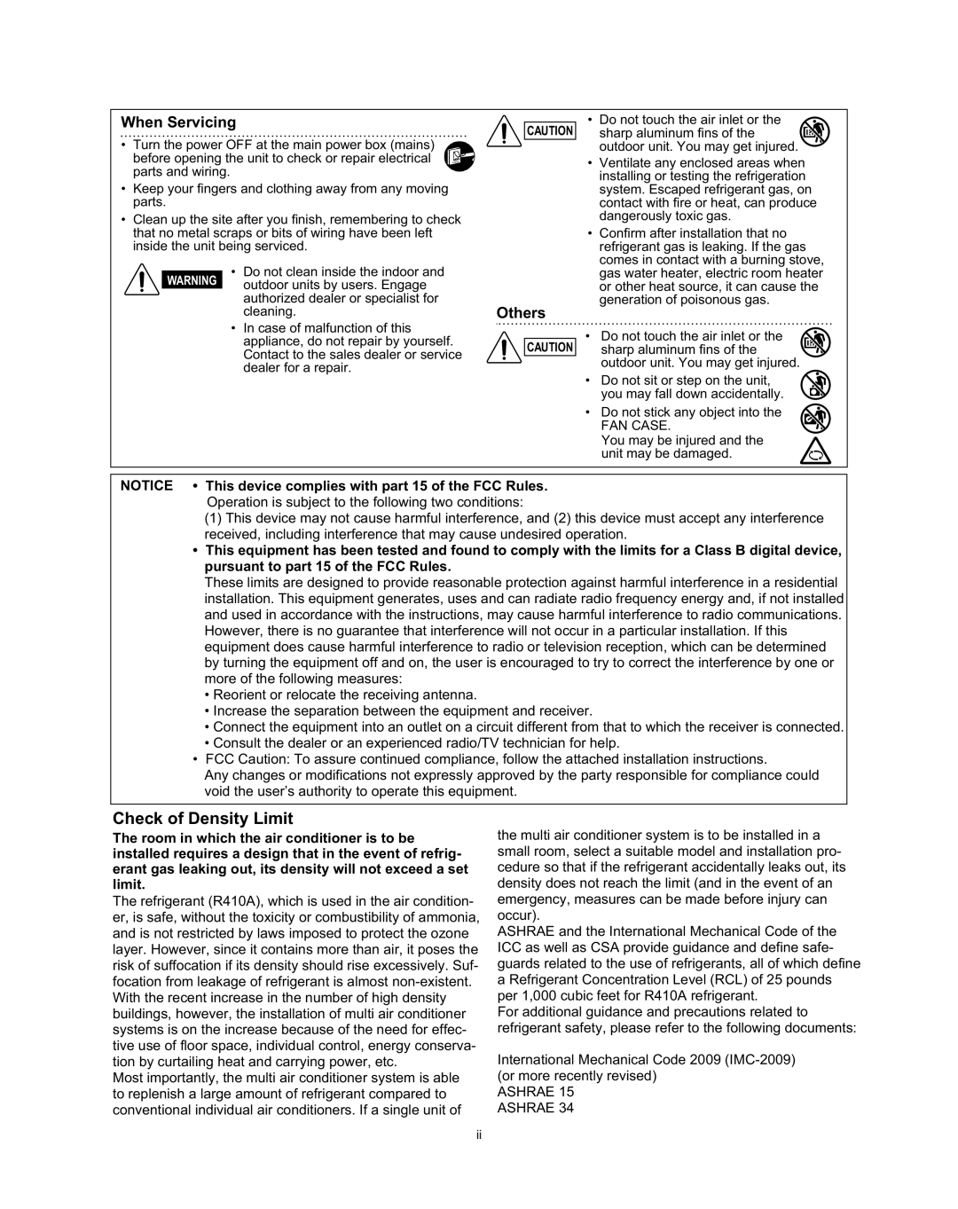 Panasonic R410A service manual Check of Density Limit, When Servicing, Others 
