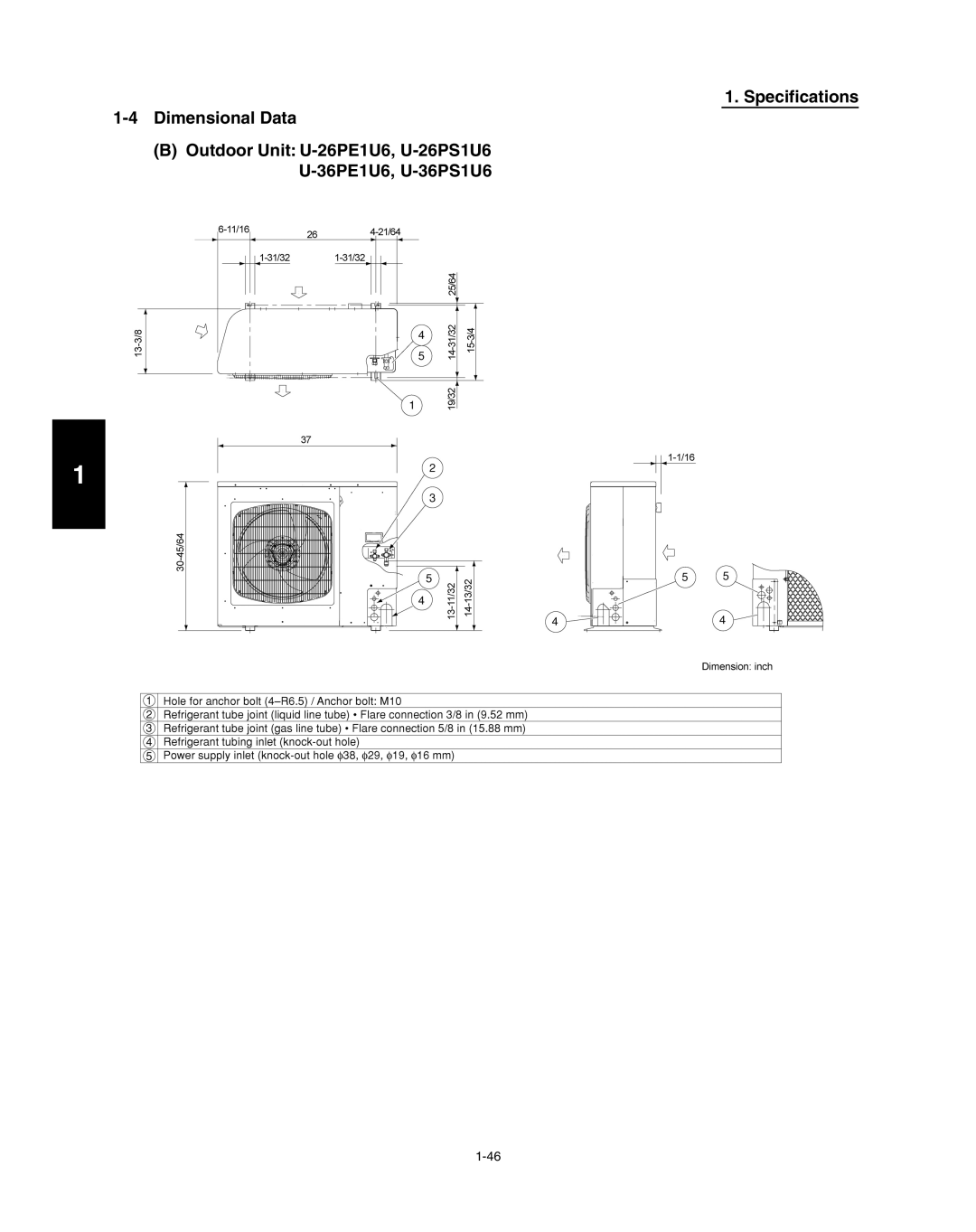 Panasonic R410A service manual Specifications 1-4Dimensional Data 