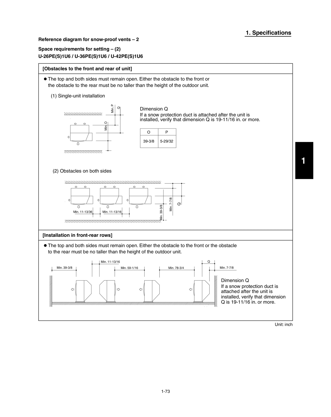 Panasonic R410A service manual Specifications, Reference diagram for snow-proofvents, Space requirements for setting 
