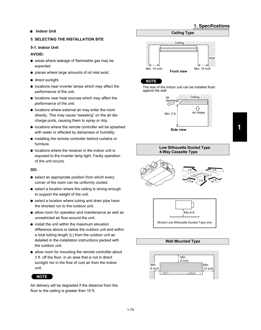 Panasonic R410A Specifications, Indoor Unit 5. SELECTING THE INSTALLATION SITE, Indoor Unit AVOID, Ceiling Type 