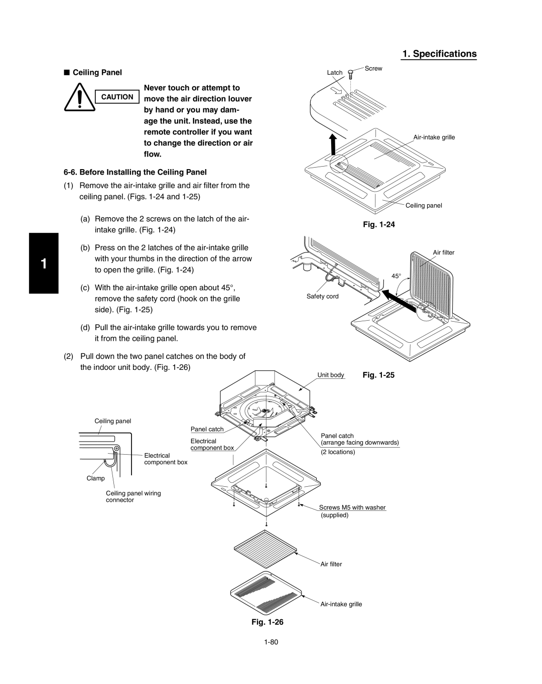 Panasonic R410A service manual Specifications, Before Installing the Ceiling Panel, Fig 