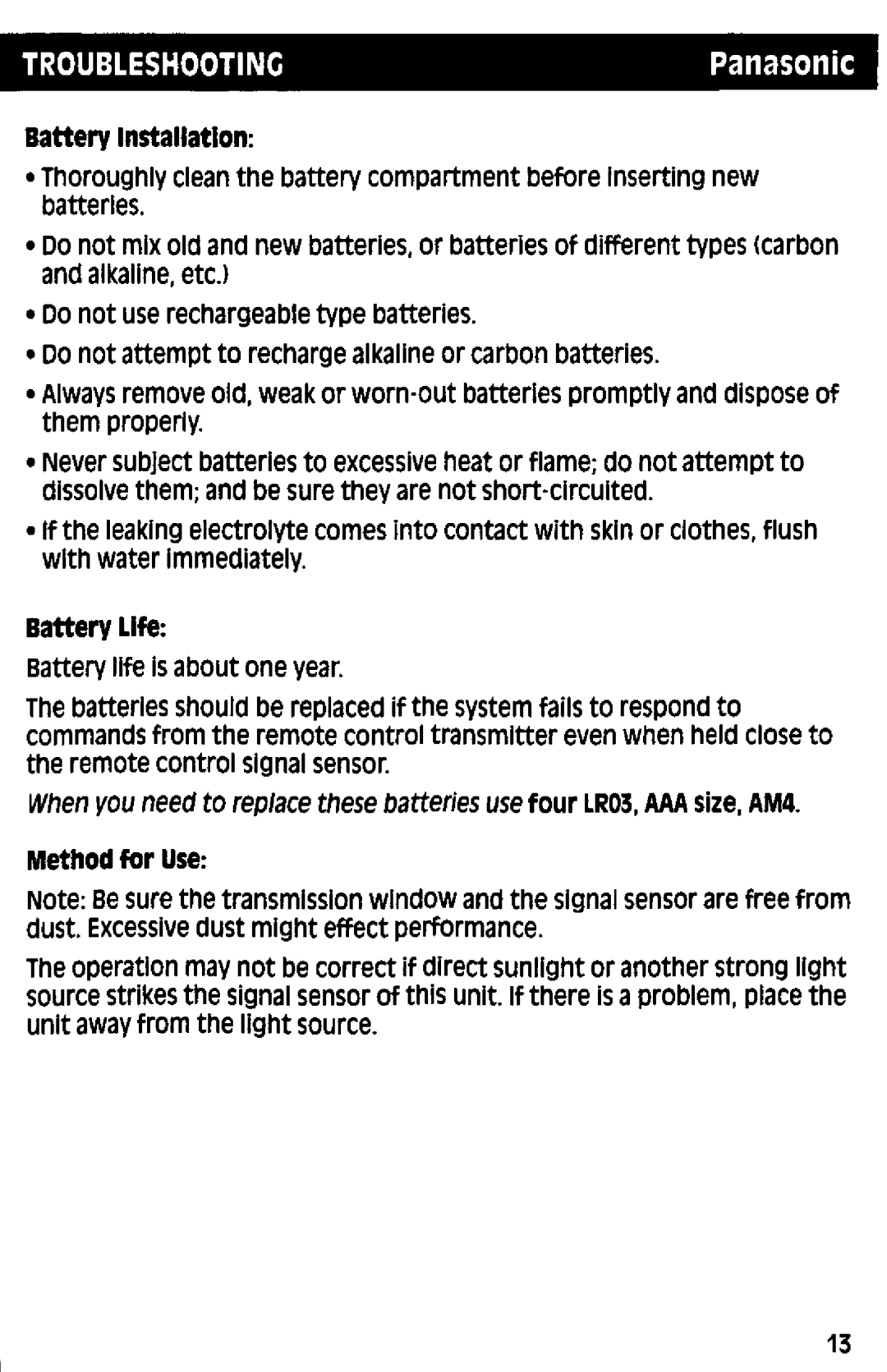 Panasonic RAK-P001 manual 