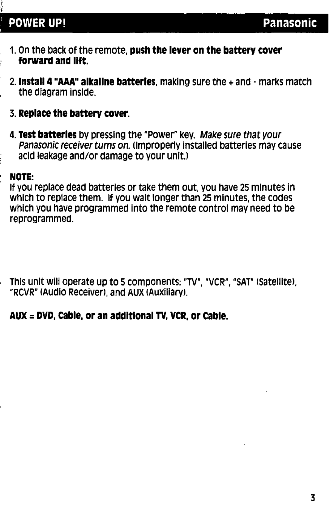 Panasonic RAK-P001 manual 