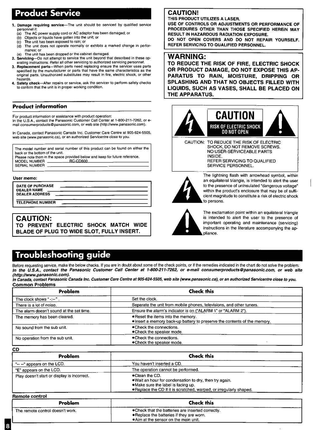 Panasonic RC-CD600 manual 