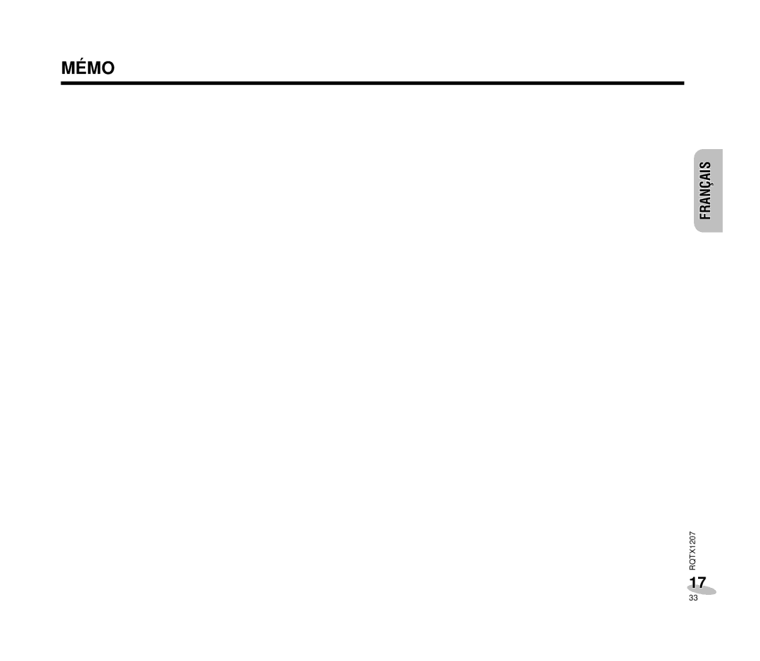 Panasonic RC-DC1 operating instructions Mémo 