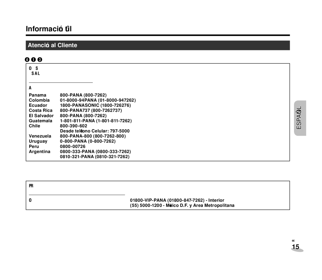 Panasonic RC-DC1 operating instructions Información útil, Atención al Cliente, Email atencion.clientes@mx.panasonic.com 