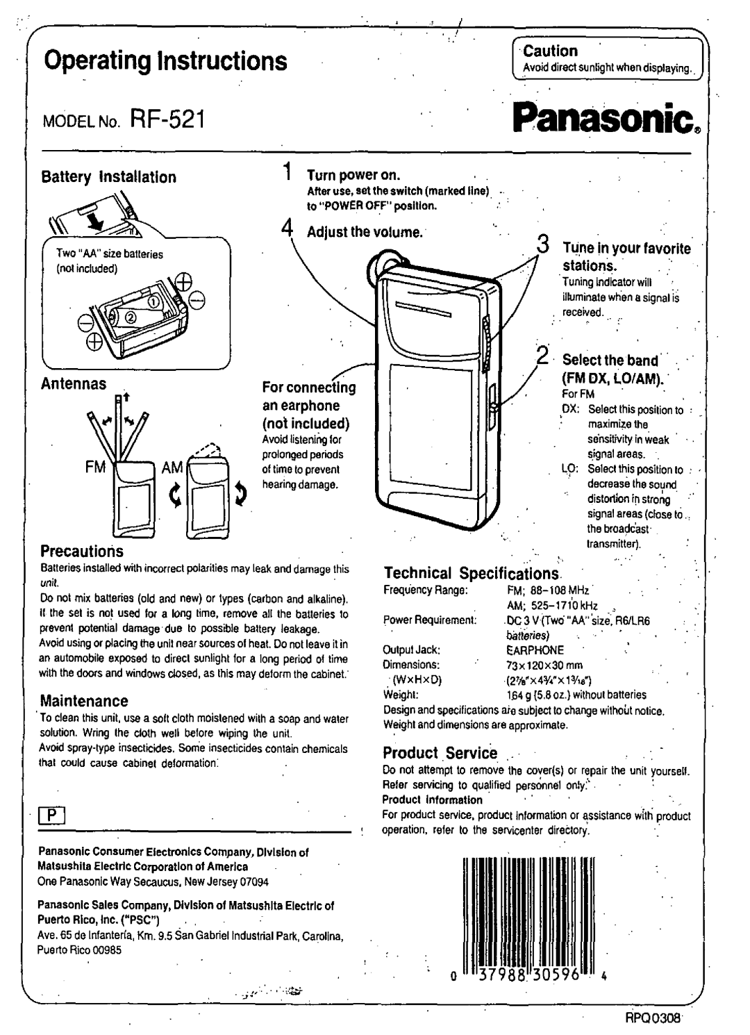 Panasonic RF-521 manual 