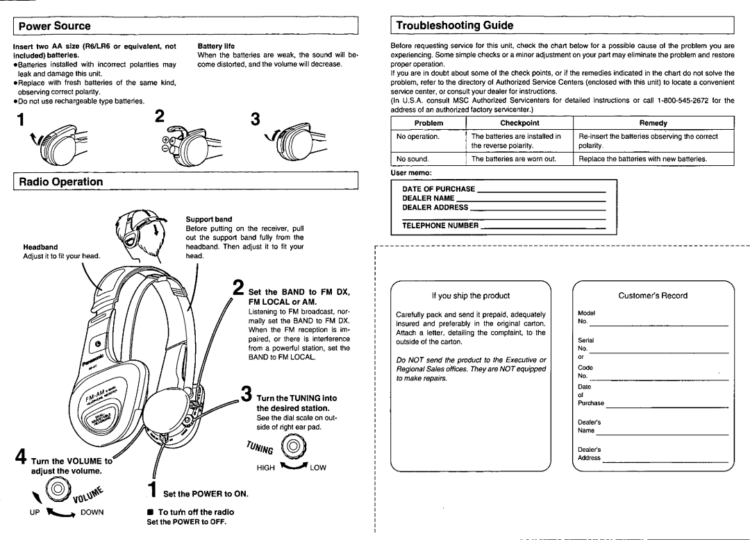 Panasonic RF-H7 manual 