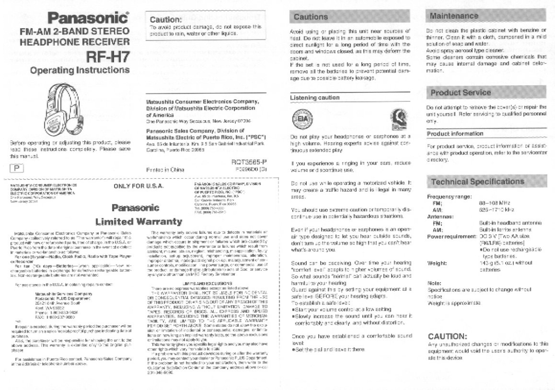 Panasonic RF-H7 manual 