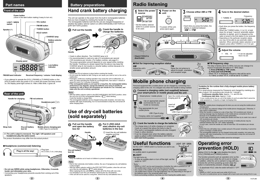 Panasonic RF-TJ10 owner manual Adjust the volume, Hint for improving reception status, Headphone commercial listening 