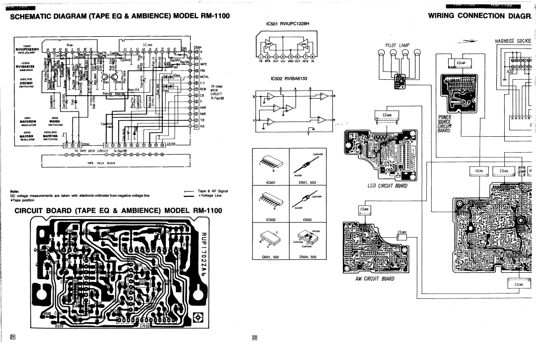 Panasonic specifications Schematic Diagram Tape EQ & Ambience Model RM-1100, Wiring Connection DIAGR.· 