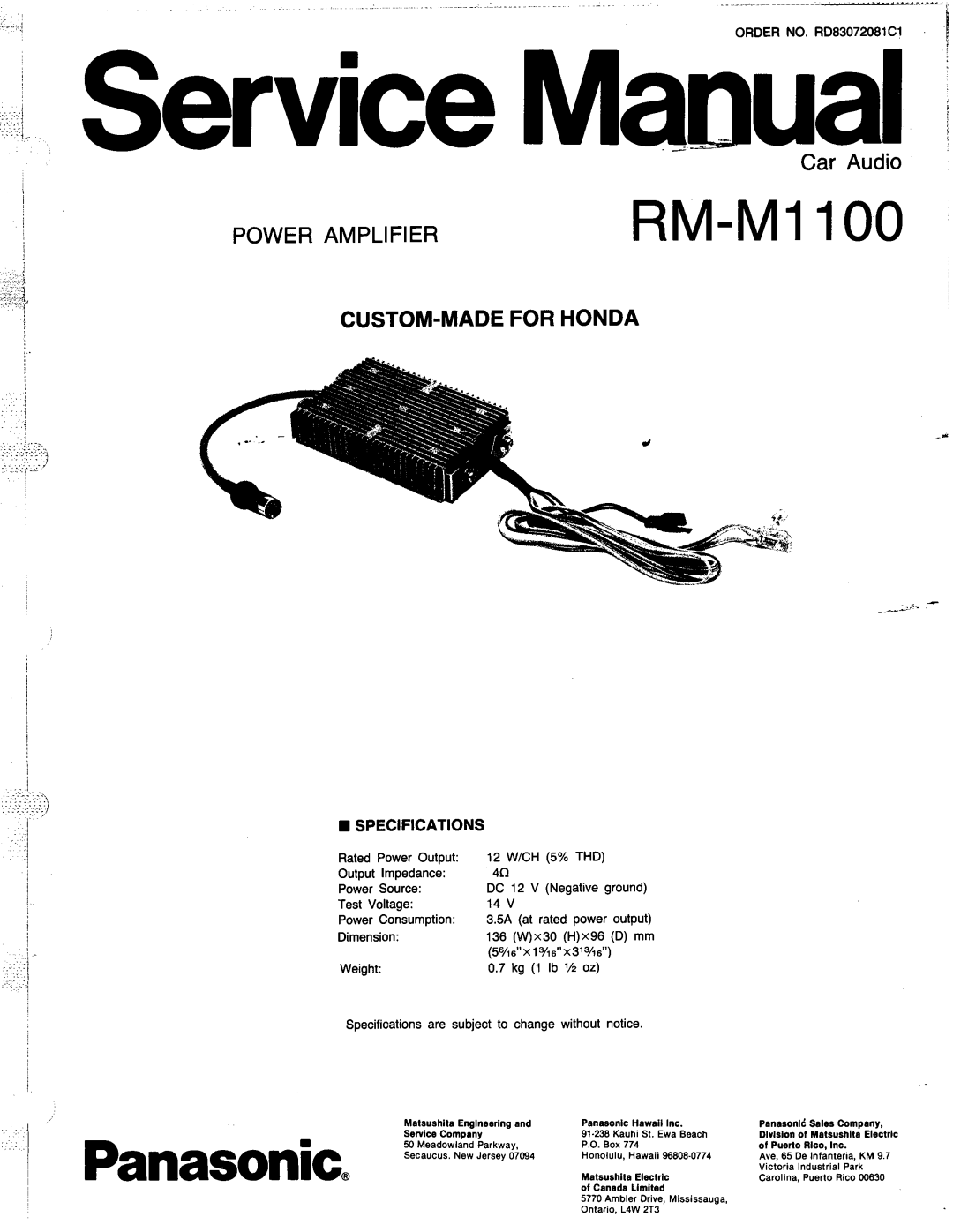 Panasonic RM-1100 specifications Aoual 