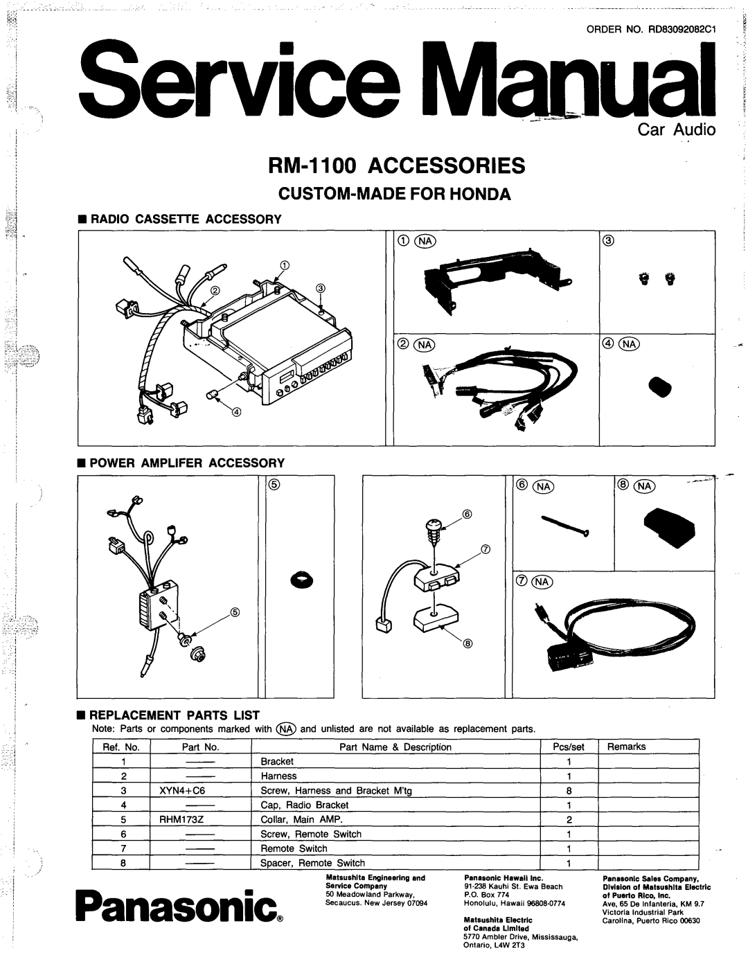 Panasonic RM-1100 specifications XYN4+C6, RHM173Z 