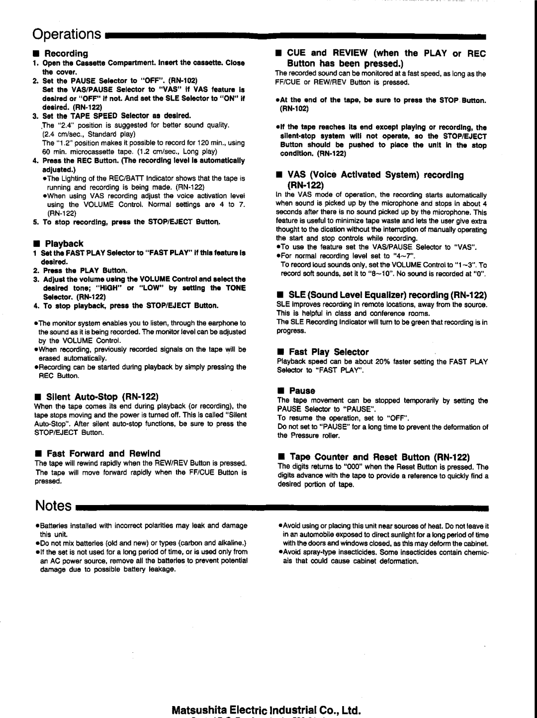 Panasonic RN-122, RN-102 manual 