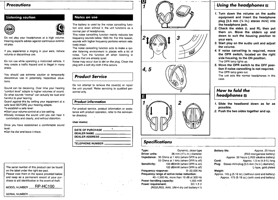 Panasonic RP HC100 manual 