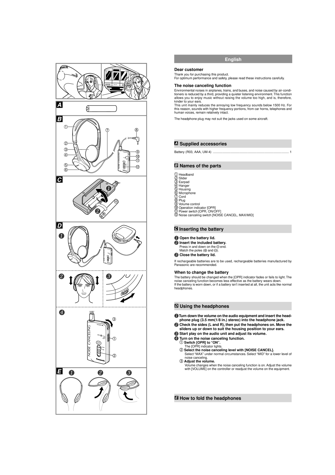 Panasonic RP-HC70 operating instructions English 