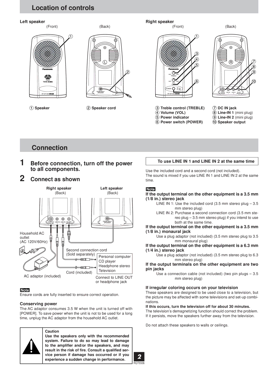 Panasonic RP-SP1000 operating instructions Location of controls, Connection 