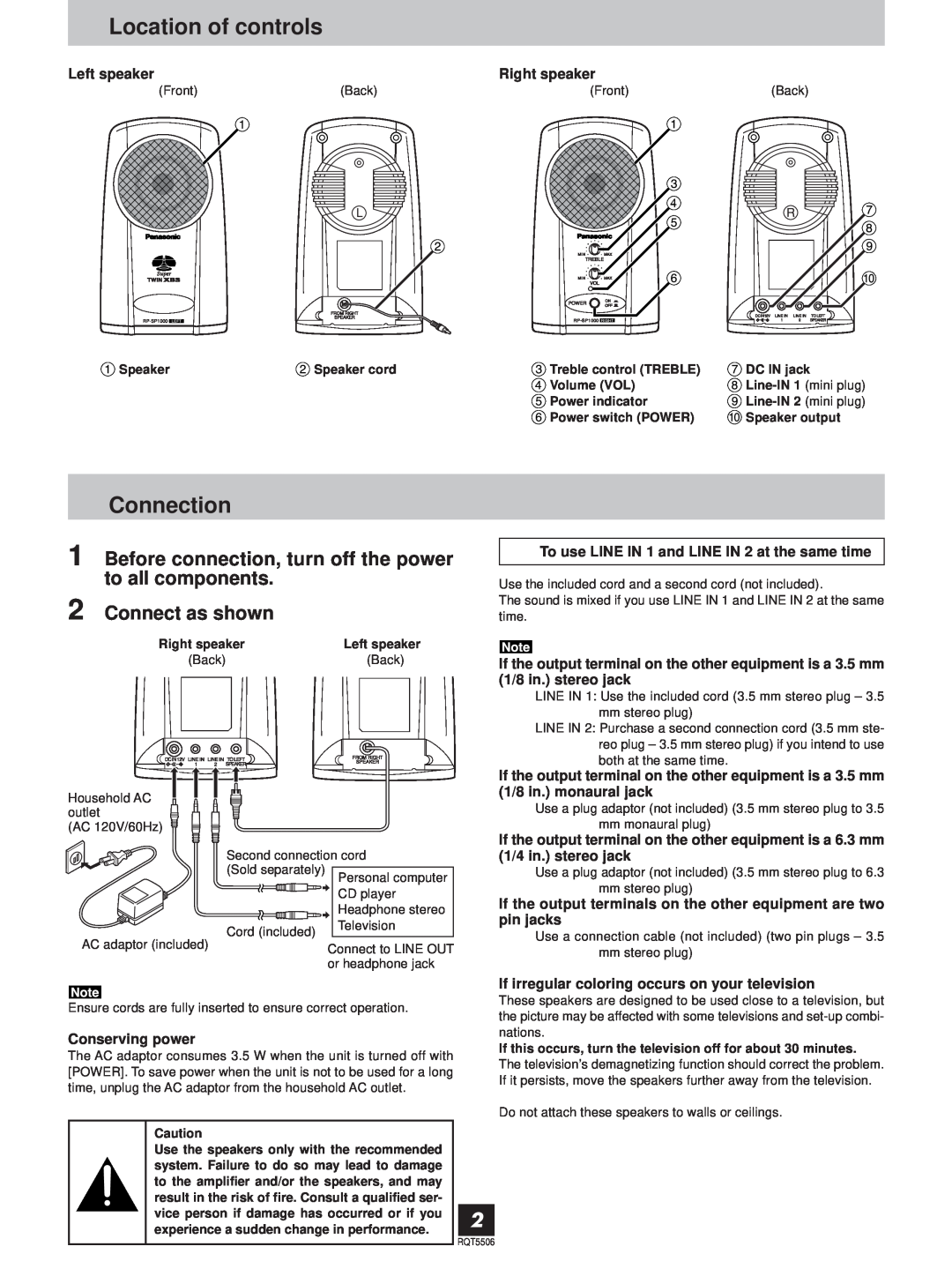 Panasonic RP-SP1000 operating instructions Location of controls, Connection, Connect as shown 