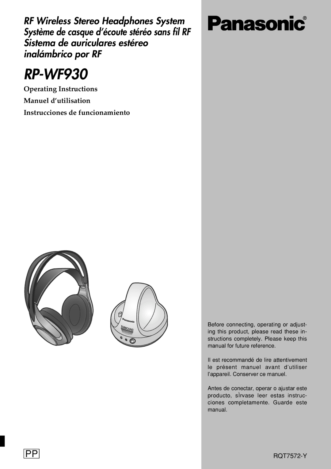 Panasonic RP-WF930 operating instructions 