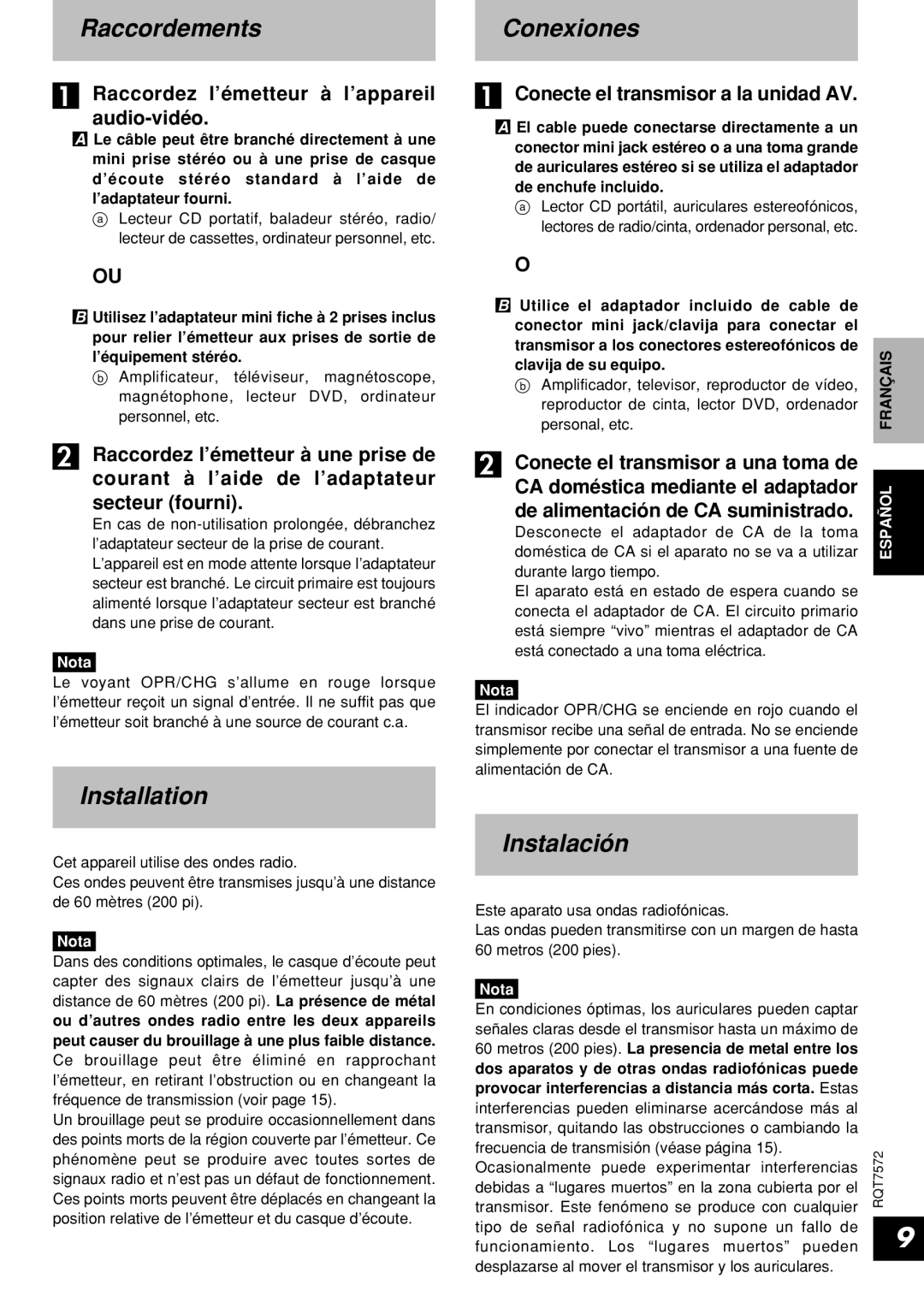 Panasonic RP-WF930 operating instructions Raccordements, Conexiones, Instalación 