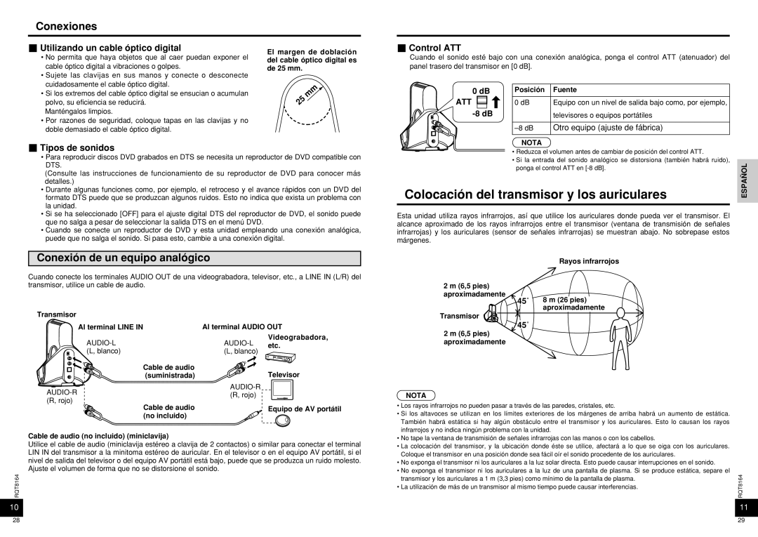 Panasonic RP-WH5000 manual Colocación del transmisor y los auriculares, Conexiones, Conexión de un equipo analógico 