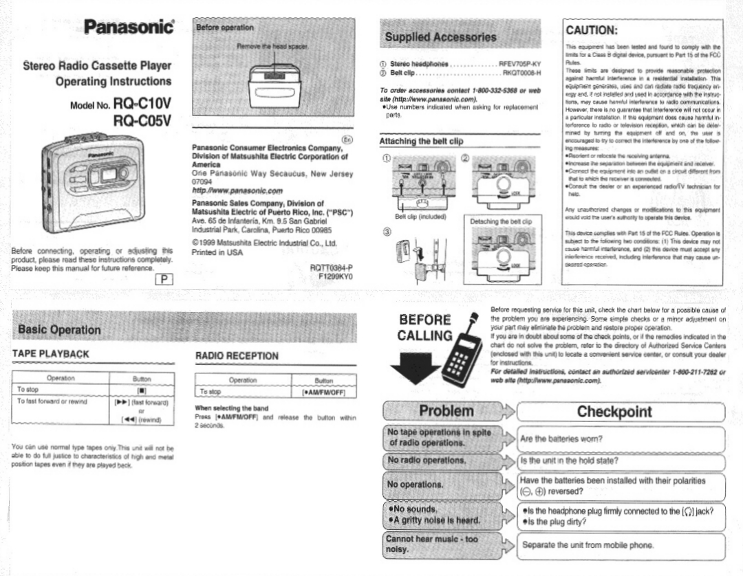 Panasonic RQ-C05V, RQ-C10V manual 