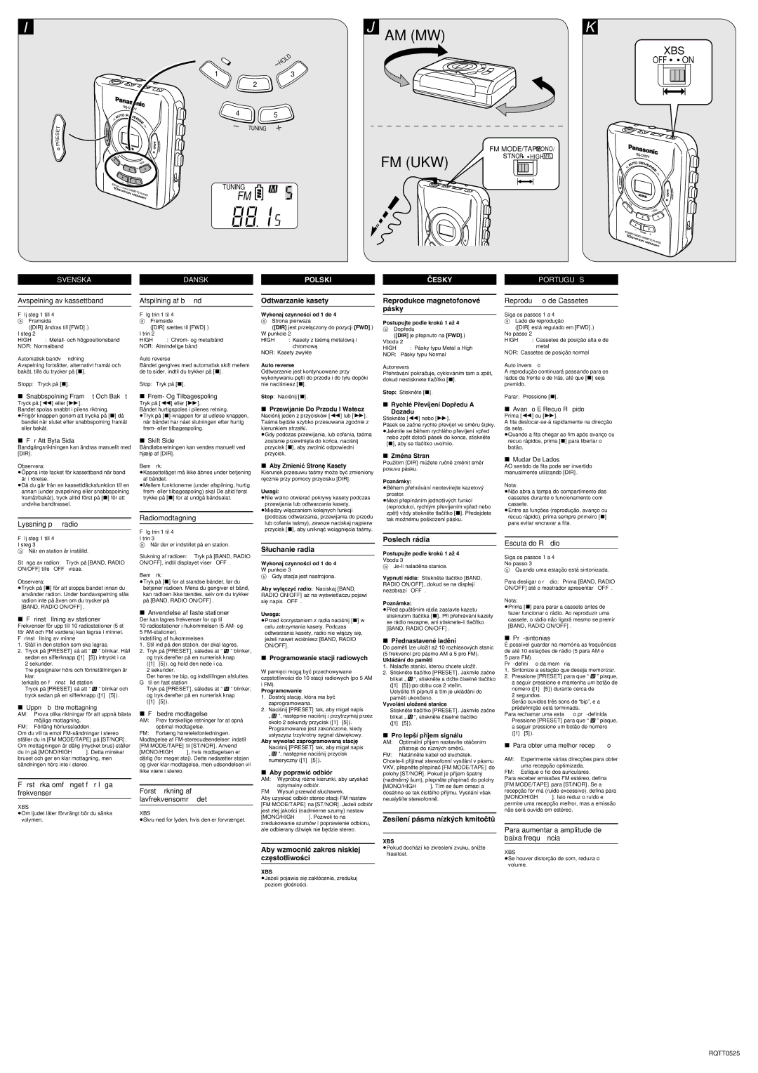 Panasonic RQ-CR07V Avspelning av kassettband G, Afspilning af bå nd G, Reproduçã o de Cassetes G, Lyssning på radio H 