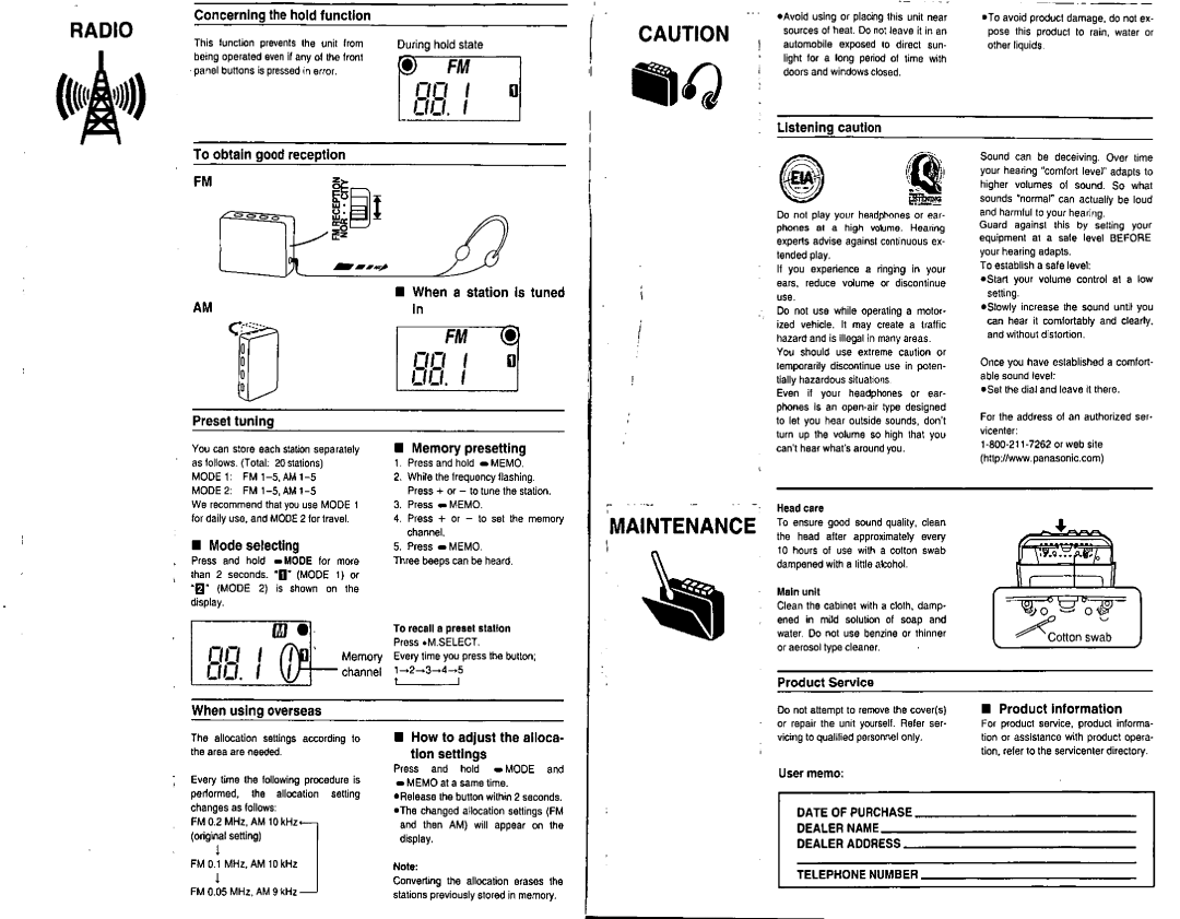 Panasonic RQ-E10V manual 