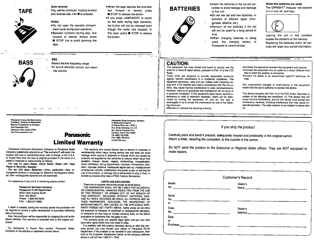 Panasonic RQ-E10V manual 