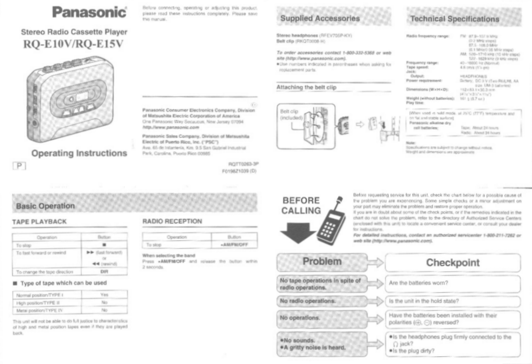 Panasonic RQ-E10V manual 