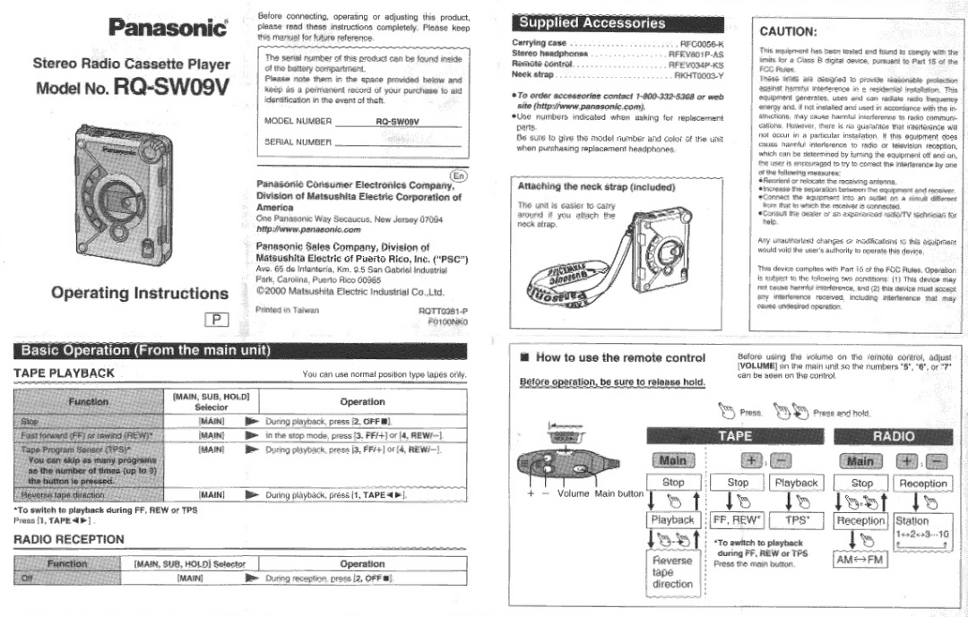 Panasonic RQ-SW09V manual 