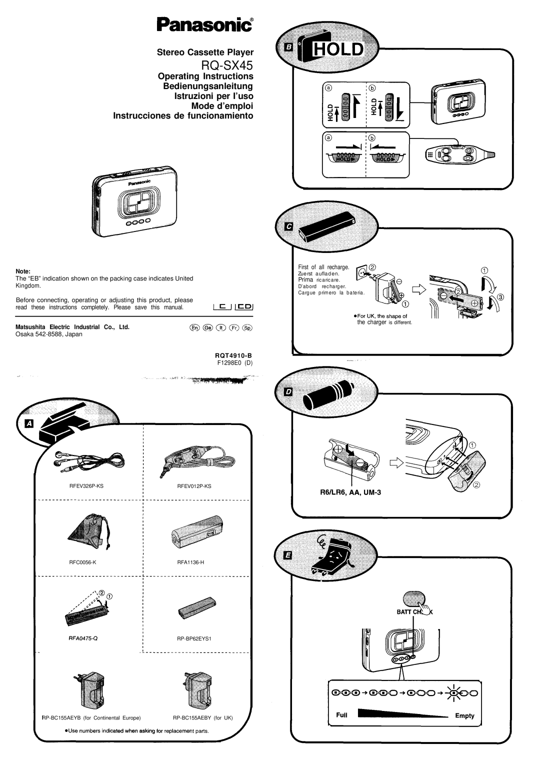 Panasonic RQ-SX45 manual RQT4910-B 